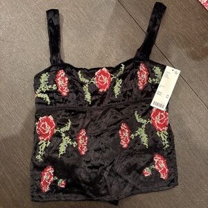 Urban Outfitters Black Floral Velvet Top